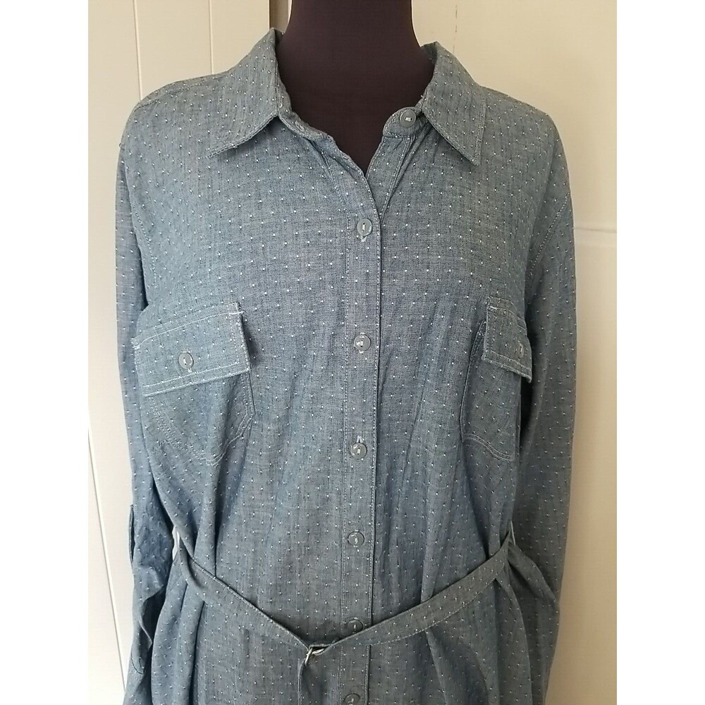 Basic Editions Shirt Dress Womens Size 2X Blue Chambray Button Up New - Picture 3 of 12